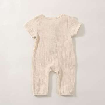 CIYCUIT Unisex Newborn Romper Clothes Baby Boy Girl Short Sleeve One Piece Cotton Linen Summer Outfits Beige 0-3 Months
