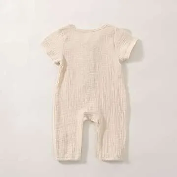 CIYCUIT Unisex Newborn Romper Clothes Baby Boy Girl Short Sleeve One Piece Cotton Linen Summer Outfits Beige 0-3 Months