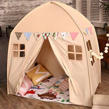 Love Tree Kids Play Tent Castle Large Teepee Tent for Kids Portable Playhouse Children House for Indoor Outdoor Use with Carry Bag for Boys and Girls Beige