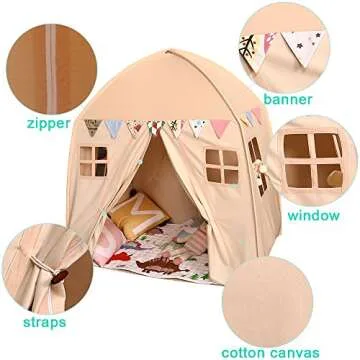 Love Tree Kids Play Tent Castle Large Teepee Tent for Kids Portable Playhouse Children House for Indoor Outdoor Use with Carry Bag for Boys and Girls Beige