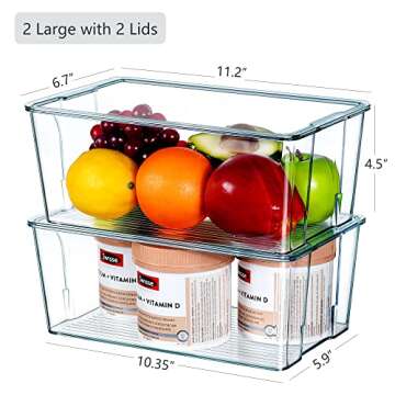 Hudgan 8 Pack Stackable Pantry Storage Bins, Clear Acrylic Organizers for Organizing Freezer or Frid...