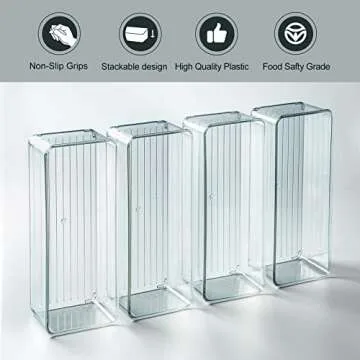 Hudgan 8 Pack Stackable Pantry Storage Bins, Clear Acrylic Organizers for Organizing Freezer or Fridge, The Home Edit Storage Containers - 3 Sizes