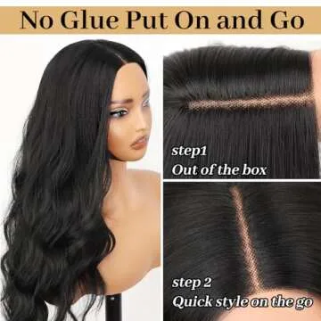 AISI HAIR 4X1 Lace Hairline Black Wigs for Women Long Middle Part Natural Hair Synthetic Heat Resistant for Daily Party