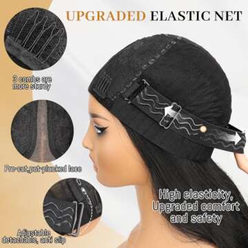 AISI HAIR 4X1 Lace Hairline Black Wigs for Women Long Middle Part Natural Hair Synthetic Heat Resistant for Daily Party