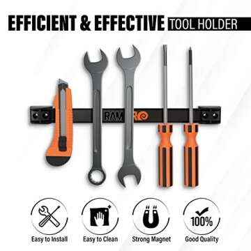 12" Magnetic Tool Holder Strip - A Tool Magnet Bar for Garage Organization, Shop Organization, and Workbench Accessories, Best Father's Day Gift, Easy To Install in Workshop, Mounting Screws Included.
