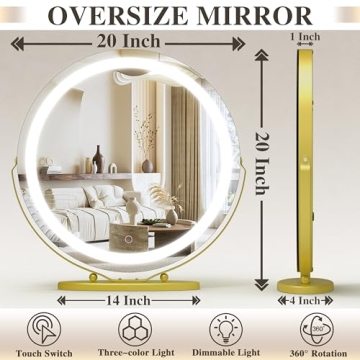 ROLOVE Gold Vanity Mirror with Smart Touch Lighting