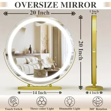 ROLOVE Gold Vanity Mirror with Smart Touch Lighting
