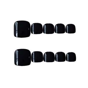 Bouttarro 24PCS Solid Color Square Glossy False Toe Nails,Cute Fashion Press on Toe Nails Short Acrylic Full Cover Artificial False Toes Nails for Women & Girls(Black)