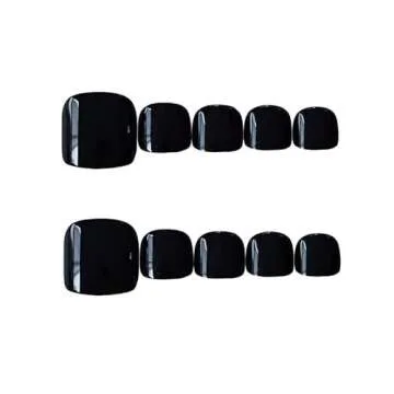Bouttarro 24PCS Solid Color Square Glossy False Toe Nails,Cute Fashion Press on Toe Nails Short Acrylic Full Cover Artificial False Toes Nails for Women & Girls(Black)