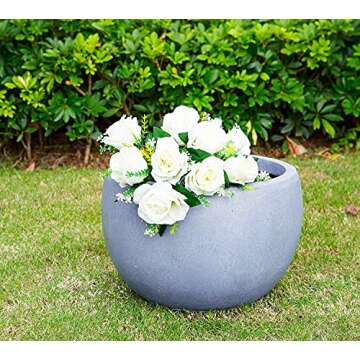 Kante 11.8" Dia Round Concrete Planter, Outdoor/Indoor Large Bowl Plant Pots with Drainage Hole and Rubber Plug for Garden Patio Balcony Home, Slate Gray