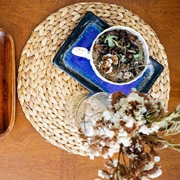 SOKFARM Boho Placemats Set of 4, Round Placemats for Dining Table, Water Hyacinth Wicker Placemats, Straw Placemats, Round Woven Placemats Set of 4, Placemats for Dining Table Set of 4 | 11.8 in