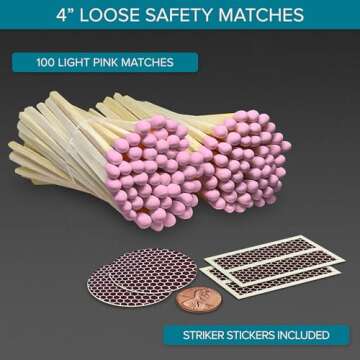 4" Light Pink Matches (100 Count, with Striking Stickers Included) | Decorative Unique & Fun for You...