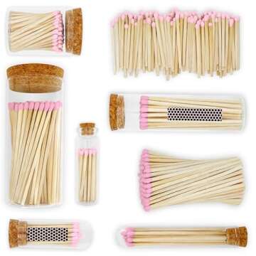 4" Light Pink Matches (100 Count, with Striking Stickers Included) | Decorative Unique & Fun for Your Home, Gifts, Accessories & Events | Premium Long Wood Safety Matches by Thankful Greetings