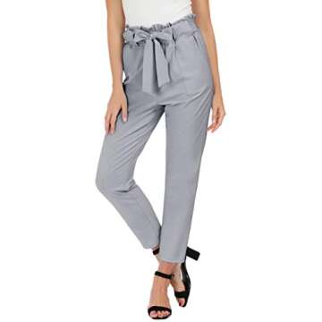 GRACE KARIN Women's Slim Straight Leg Stretch Casual Pants with Pockets M Light Gray