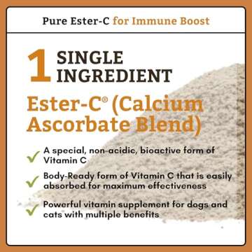 Wholistic Pet Organics Pure Ester-C Powder: Immune Support & Allergy Relief for Dogs & Cats - 4 Oz