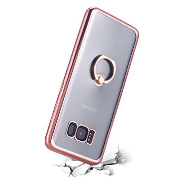 Galaxy S8 Plus Case, Slim Thin Clear Luxury TPU Rose Gold Bumper Case Cover with Built-in Ring Grip Holder for Samsung Galaxy S8 Plus - Rose Gold