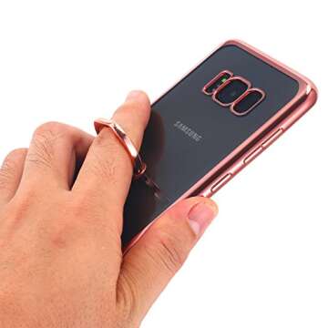 Galaxy S8 Plus Case, Slim Thin Clear Luxury TPU Rose Gold Bumper Case Cover with Built-in Ring Grip Holder for Samsung Galaxy S8 Plus - Rose Gold