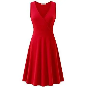 GUBERRY Womens Red Sundress Deep V Neck Cross Wrap Sexy Summer Midi Dress Pocket