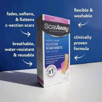 ScarAway Advanced Silicone Scar Sheets for C-Section, Reusable Strips, 4 Sheets