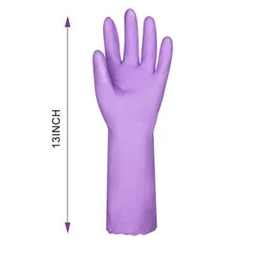 Elgood Reusable Dishwashing Cleaning Gloves with Latex free, Cotton lining,Kitchen Gloves 2 Pairs,Purple+blue Medium