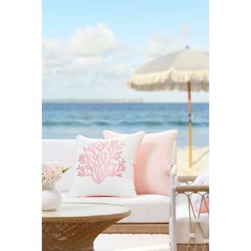 Hofdeco Premium Coastal Patio Indoor Outdoor Throw Pillow Cover Only, 20"x20" Water Repellent for Ba...