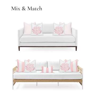 Hofdeco Premium Coastal Patio Indoor Outdoor Throw Pillow Cover Only, 20"x20" Water Repellent for Backyard, Couch, Blush Pink Embroidered Sea Life Coral with Piping