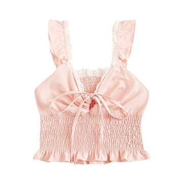 Trendy SheIn Women's Summer Ruffle Cami Top in Pink