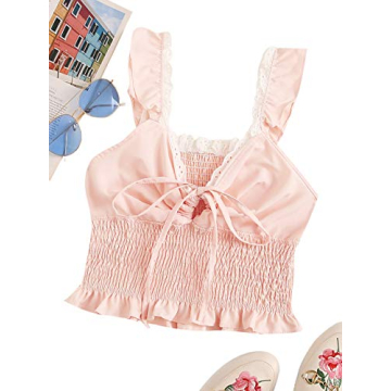 Trendy SheIn Women's Summer Ruffle Cami Top in Pink