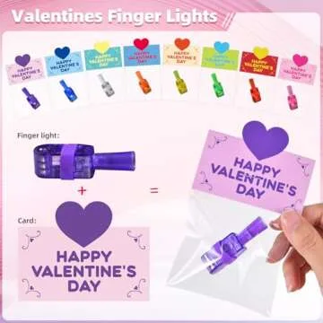 LAKULIO Valentines Day Gifts for Kids, 24 Packs Valentines Cards with LED Finger Lights Valentines Light Up Toys for Kids School Classroom Exchange Valentine’s Day Party Favors Gifts