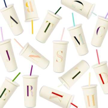 kate spade new york Insulated Initial Tumbler with Reusable Straw, 20 Ounce Acrylic Travel Cup with Lid (A)