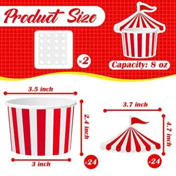 Carnival Party Circus Tent 8 oz Paper Snack Cups - 24 Pcs for All Occasions