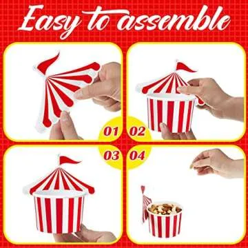 Carnival Circus Paper Snack Cups - 24 Pcs Red White Striped