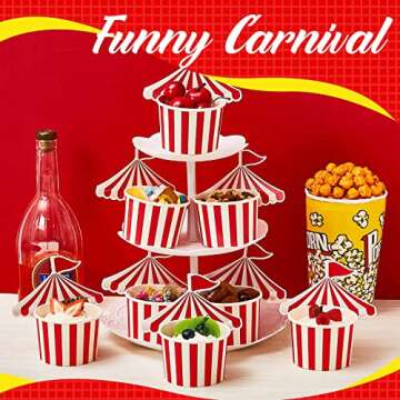 Carnival Circus Paper Snack Cups - 24 Pcs Red White Striped