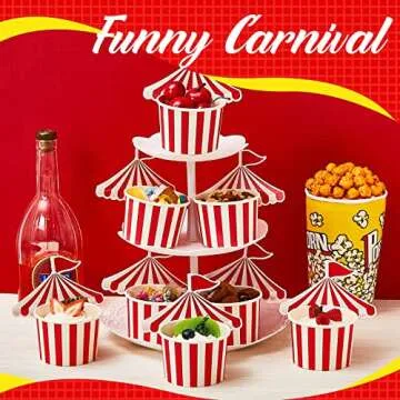 Carnival Circus Paper Snack Cups - 24 Pcs Red White Striped