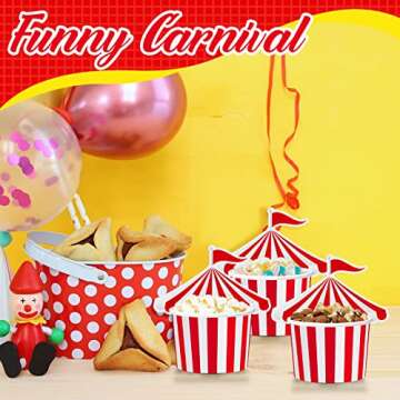 Carnival Circus Paper Snack Cups - 24 Pcs Red White Striped