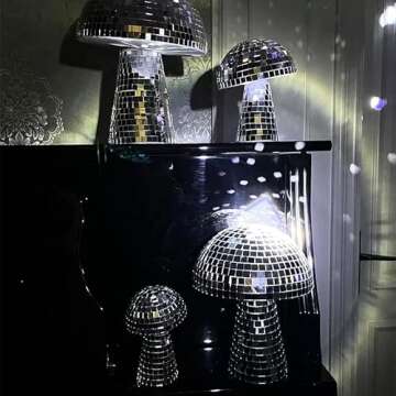 Husmued Mushroom Disco Ball for Party, Room, Table Decor - Mirror Disco Ball Mushroom Shape Home Art Decorations (Medium+Large)