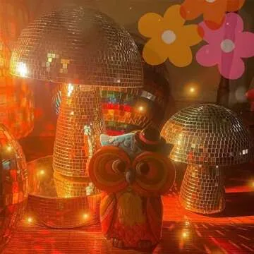 Husmued Mushroom Disco Ball for Party, Room, Table Decor - Mirror Disco Ball Mushroom Shape Home Art Decorations (Medium+Large)