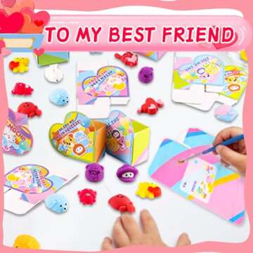 LATEEFAH 30 PCS Valentines Cards Mochi Squishy Toys Party Favors with Heart Boxes for Kids, Happy Valentines Day Exchange Cards Gift Set, School Classroom Valentines Cards Gift Prizes for Kids Treats