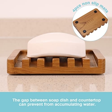 HTB Soap Dish - Teak Wood with Slanted Design for Optimal Drainage