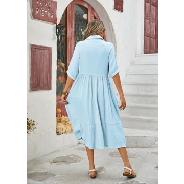 R.Vivimos Summer Cotton Midi Dress in SkyBlue