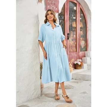 R.Vivimos Summer Cotton Midi Dress in SkyBlue