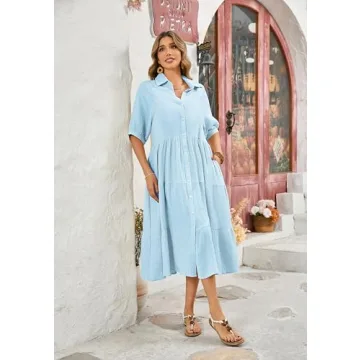 R.Vivimos Summer Cotton Midi Dress in SkyBlue