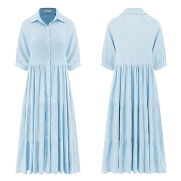 R.Vivimos Summer Cotton Midi Dress in SkyBlue