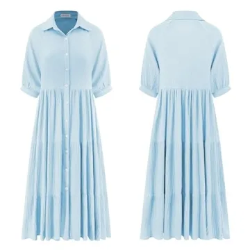 R.Vivimos Summer Cotton Midi Dress in SkyBlue