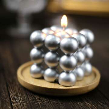 Shiny Silver Bubble Cube Candles - 2 Pack