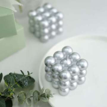Shiny Silver Bubble Cube Candles - 2 Pack
