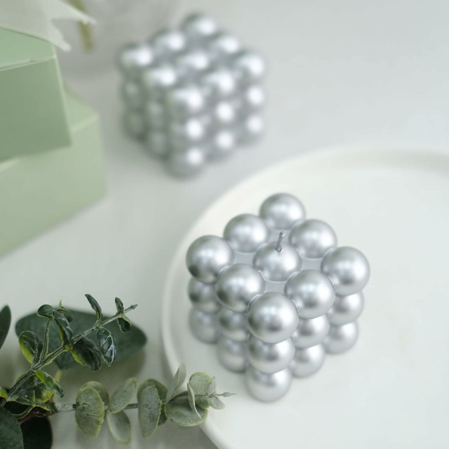 Shiny Silver Bubble Cube Candles - 2 Pack