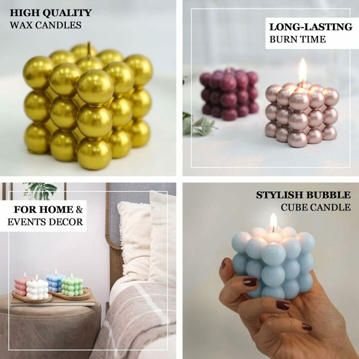 Shiny Silver Bubble Cube Candles - 2 Pack