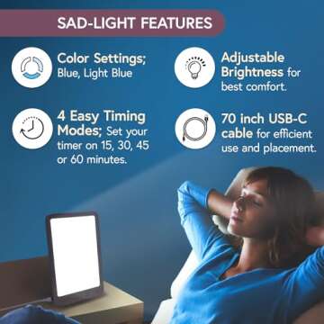 iProvèn iProven Light Therapy Lamp, 15 Light Modes, 10 000 lux to 12 000 lux lamp, 3 Colors, Blue & White Light, Flicker-Free, Timer Function