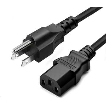 10ft 3 Prong AC Power Cord - Durable Replacement for Computers, TVs & More